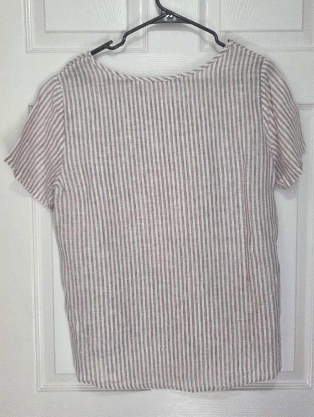 Christian Siriano Taupe White Striped 100% Linen Pocket Top Size Medium - Picture 5 of 6